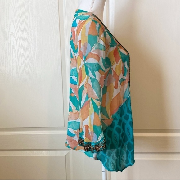 Soft Surroundings Multi-Color Beaded Floral Aberdeen Topper Kimono Women Small - Picture 6 of 13